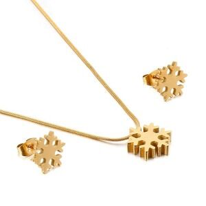 Gold‎ Stainless Steel Snowflake Necklace Earrings Set Winter Holiday Fashion